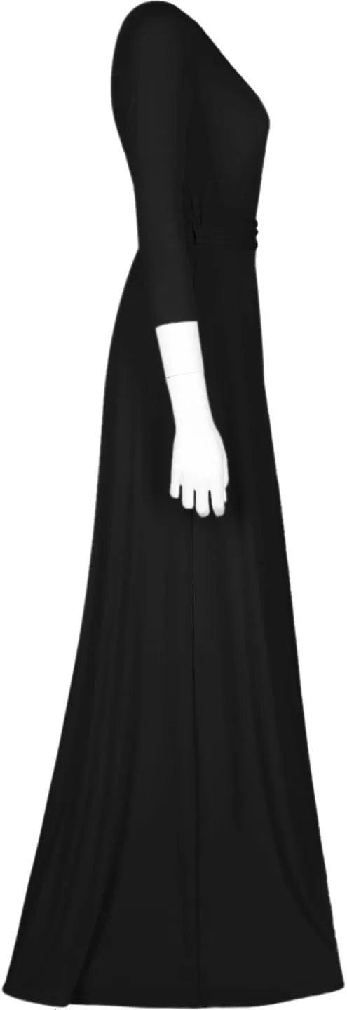 Women's 3/4 Sleeve Deep V-Neck Maxi Faux Wrap Solid Plus Size Dress