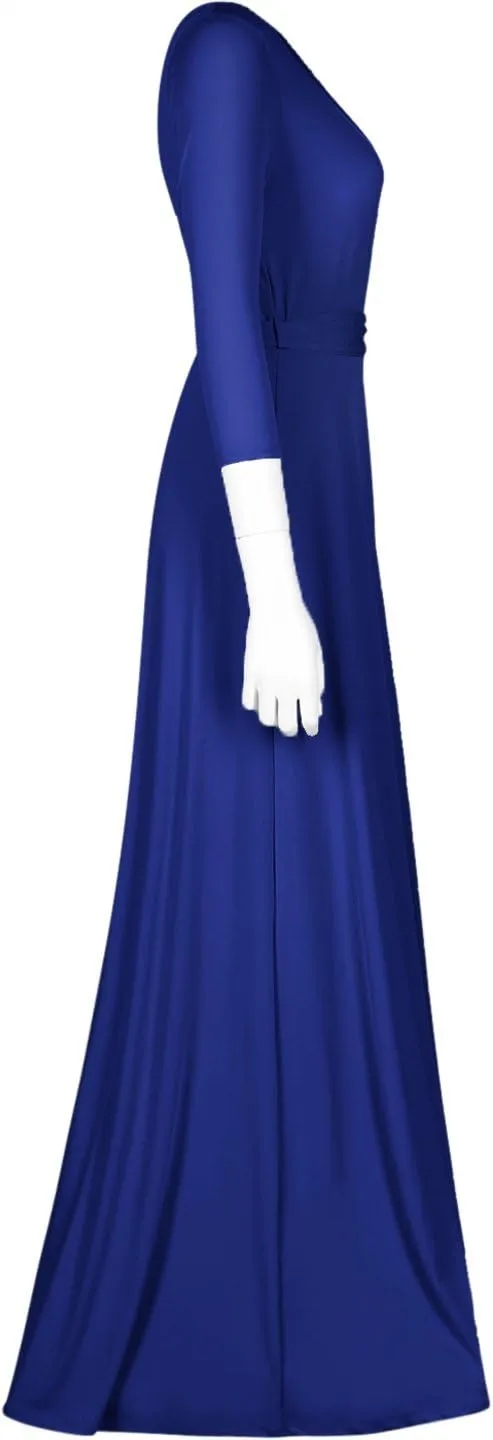 Women's 3/4 Sleeve Deep V-Neck Maxi Faux Wrap Solid Plus Size Dress