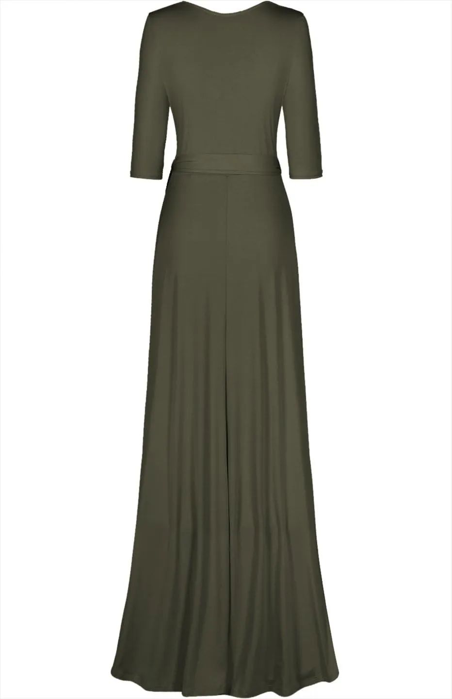 Women's 3/4 Sleeve Deep V-Neck Maxi Faux Wrap Solid Plus Size Dress