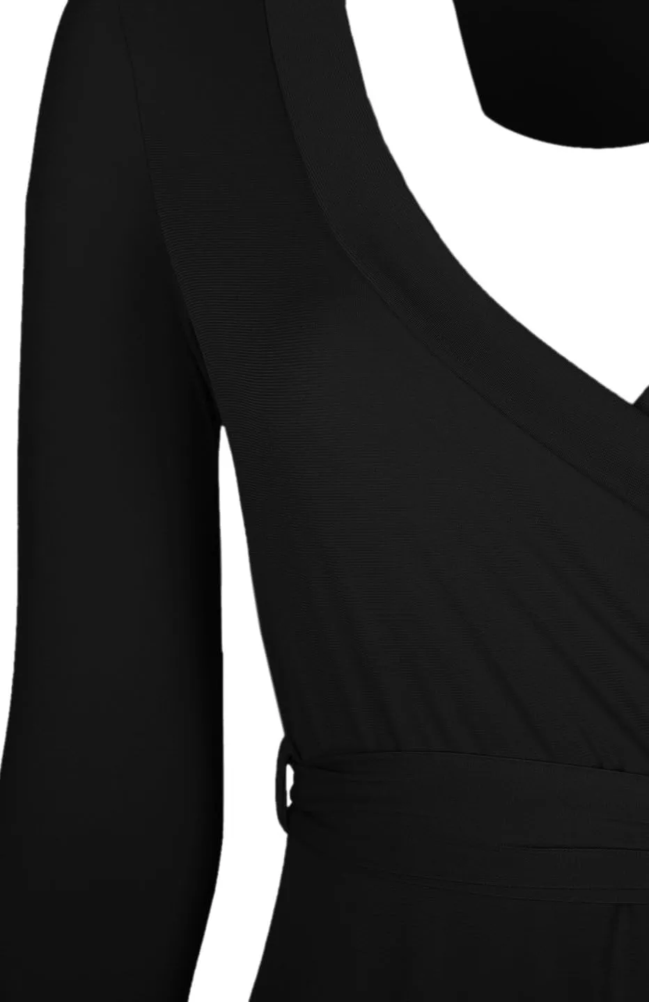 Women's 3/4 Sleeve Deep V-Neck Maxi Faux Wrap Solid Plus Size Dress