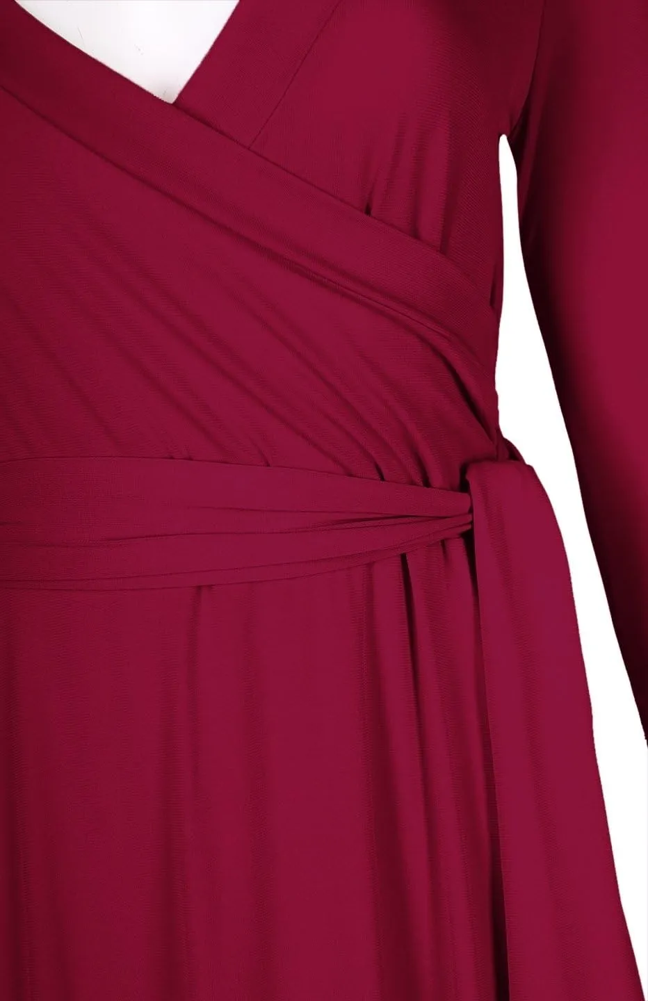 Women's 3/4 Sleeve Deep V-Neck Maxi Faux Wrap Solid Plus Size Dress