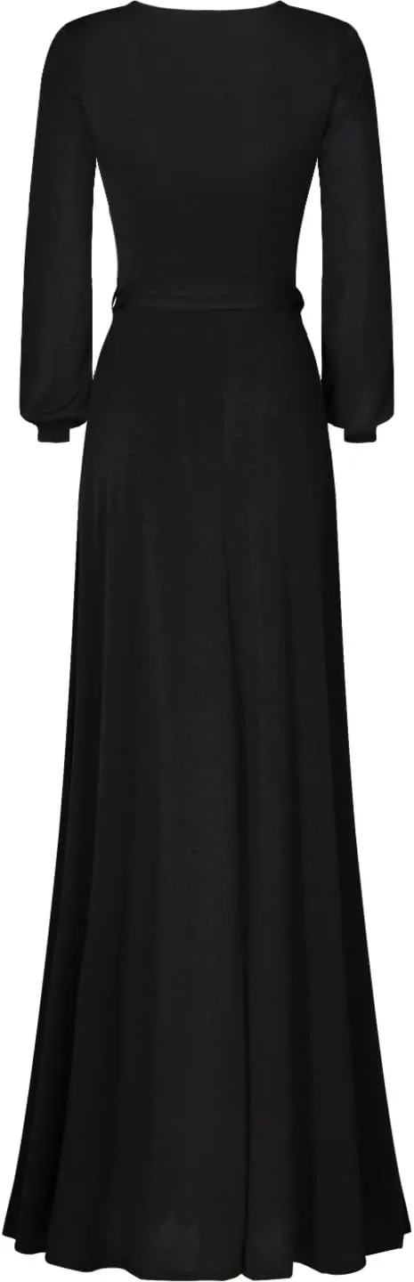 Women's 3/4 Sleeve Deep V-Neck Maxi Faux Wrap Solid Plus Size Dress