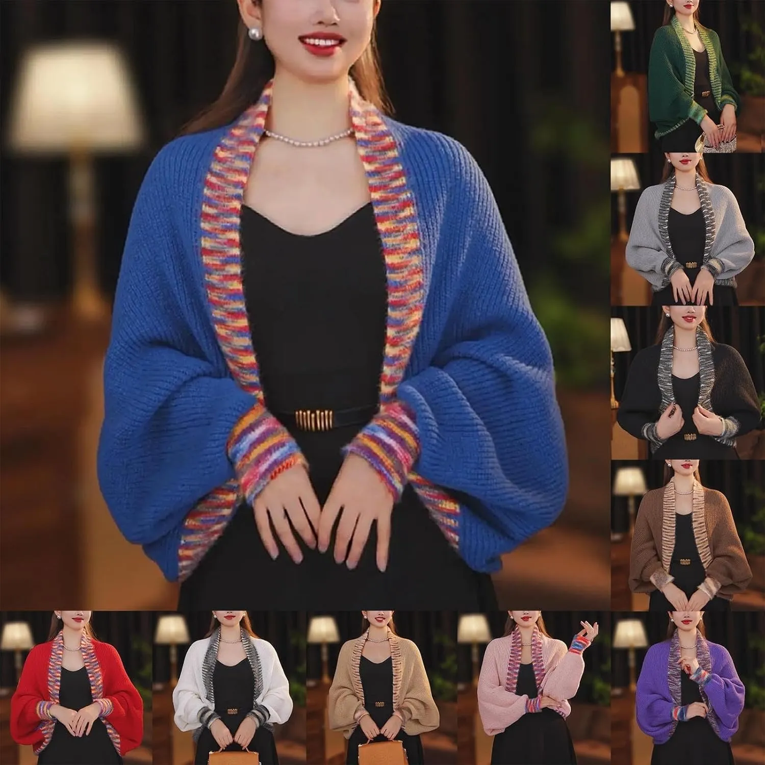 Women's Long Sleeve Knit Cardigan Shrug Top Open Front Crochet Loose Fit Cropped Shawl Sweatshirt Workout Sweater