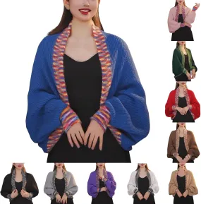 Women's Long Sleeve Knit Cardigan Shrug Top Open Front Crochet Loose Fit Cropped Shawl Sweatshirt Workout Sweater