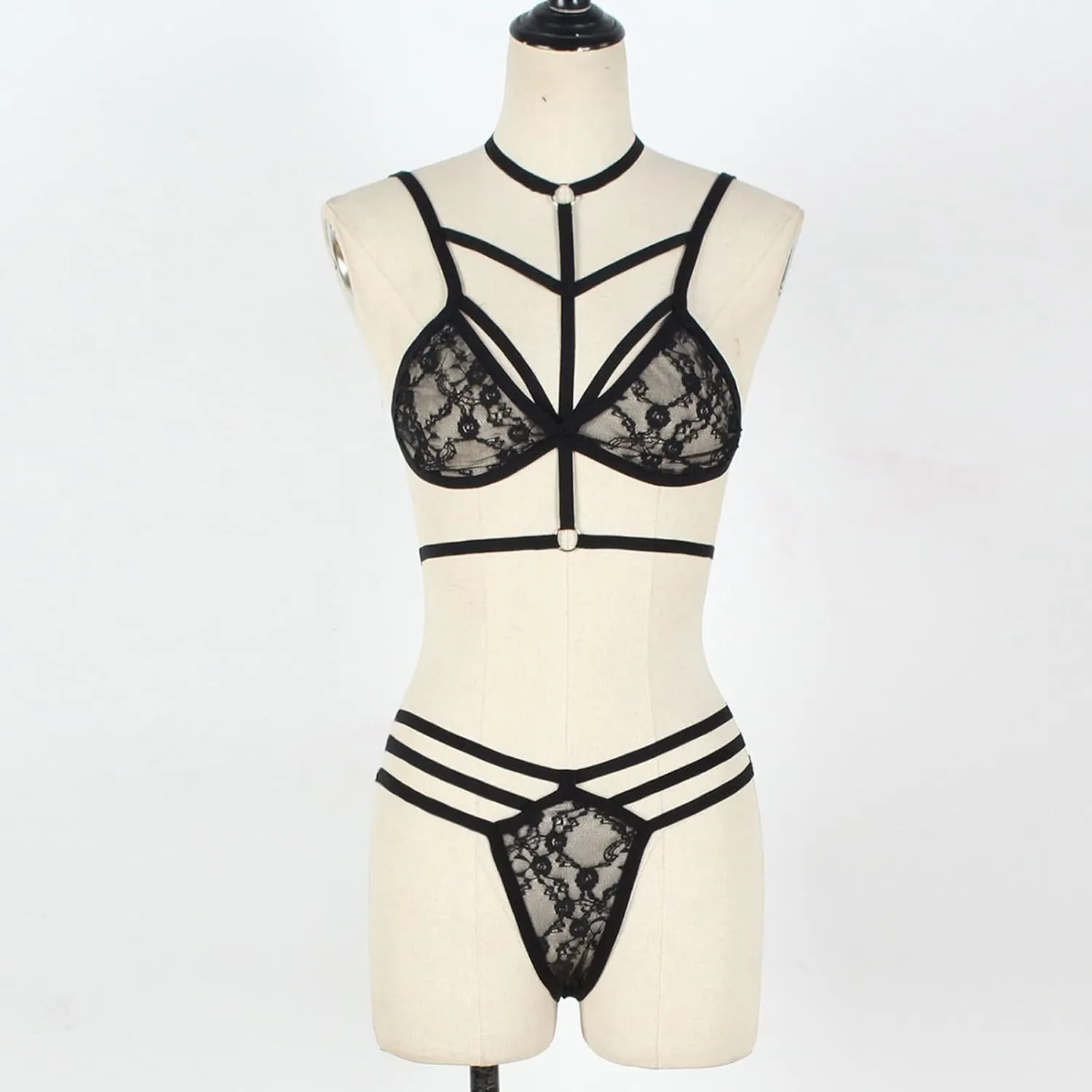 Women's Sexy Lingerie Bralette and Panty Set Strappy LaceLingerie Bodysuit Deep V