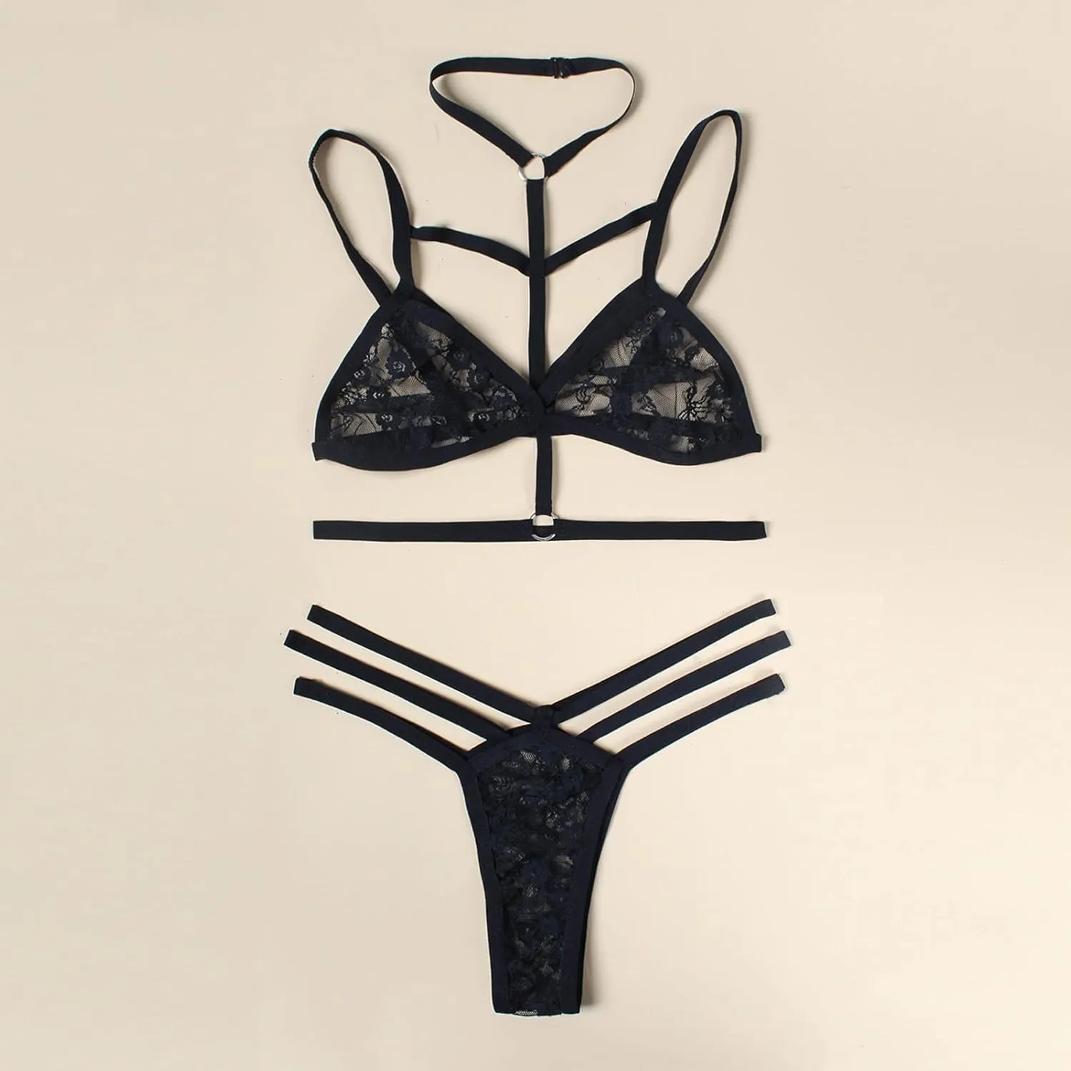 Women's Sexy Lingerie Bralette and Panty Set Strappy LaceLingerie Bodysuit Deep V