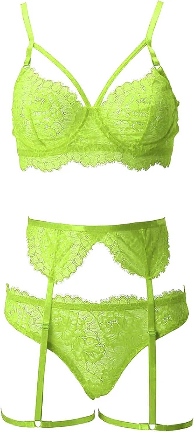 Womens Sexy Lingerie Sets Fashion Lace Push Up Bras High Waist Briefs Steel Ring Garter Set Underwear Home Sleepwear