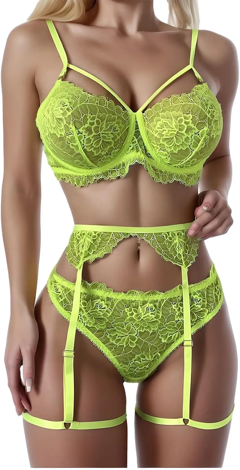 Womens Sexy Lingerie Sets Fashion Lace Push Up Bras High Waist Briefs Steel Ring Garter Set Underwear Home Sleepwear