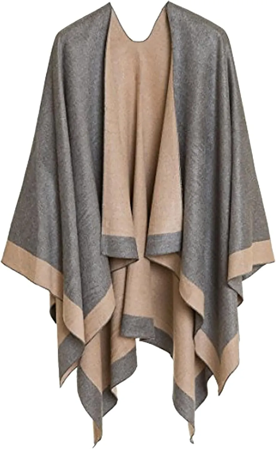 Women's Shawl Wrap Poncho Elegant Color Block Fall Cape Cardigan Sweater Winter Open Front Windproof Shawl Scarf