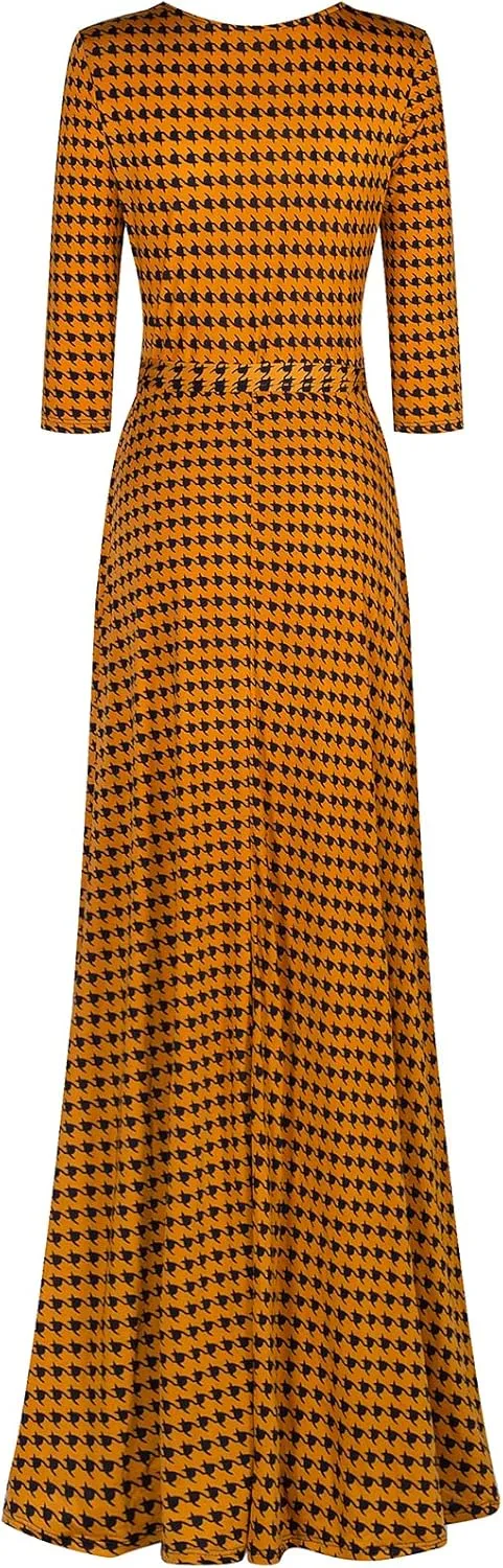 Women's Super Stretchy Maxi Party Dress Spring Floral Print Faux Wrap 3/4 Sleeve V-Neck