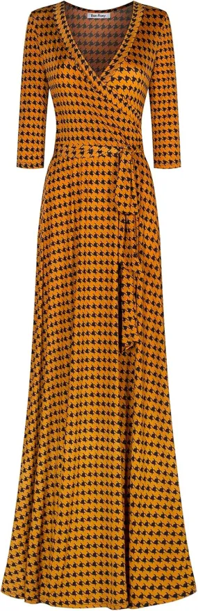 Women's Super Stretchy Maxi Party Dress Spring Floral Print Faux Wrap 3/4 Sleeve V-Neck