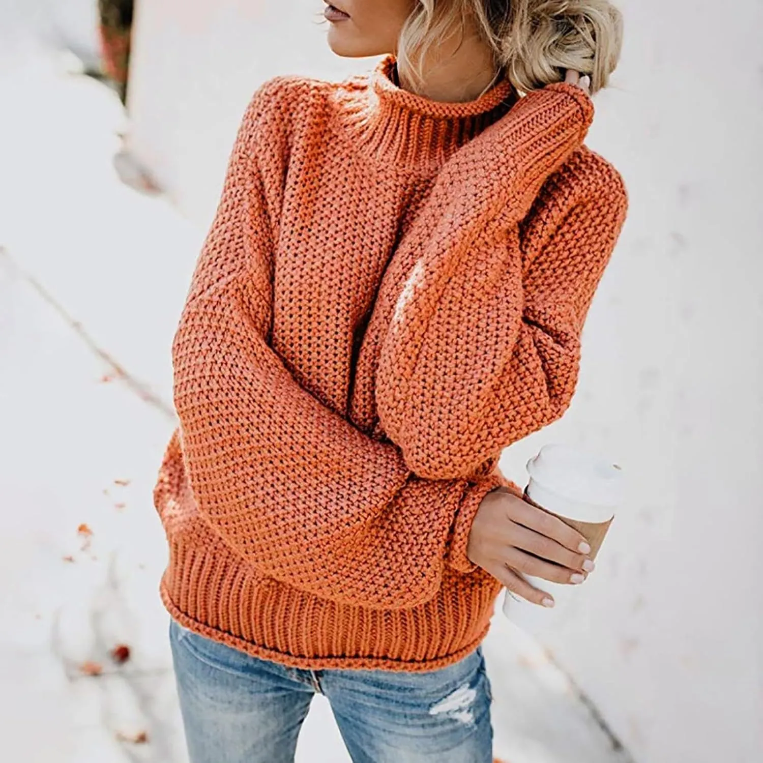 Womens Turtleneck Oversized Sweaters Batwing Long Sleeve Pullover Loose Chunky Knit Jumper