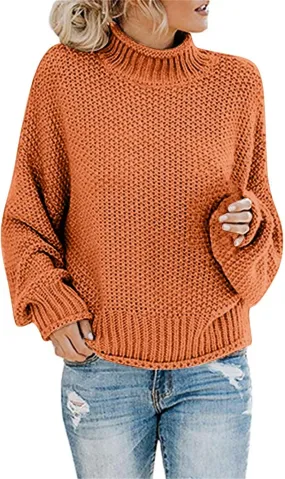 Womens Turtleneck Oversized Sweaters Batwing Long Sleeve Pullover Loose Chunky Knit Jumper