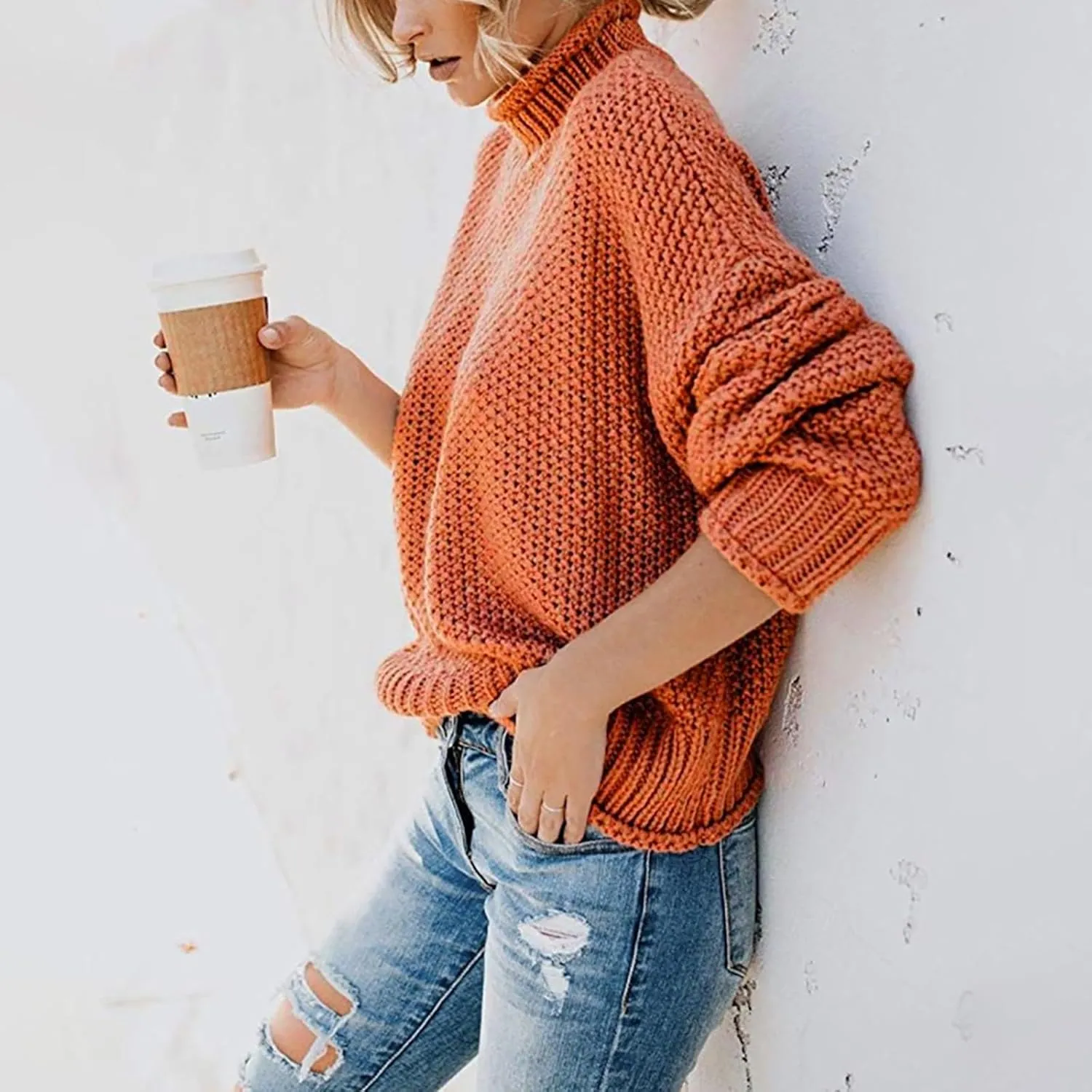 Womens Turtleneck Oversized Sweaters Batwing Long Sleeve Pullover Loose Chunky Knit Jumper