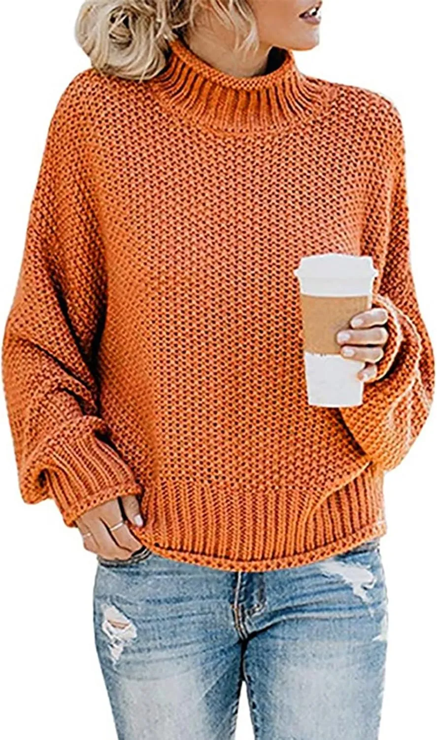 Womens Turtleneck Oversized Sweaters Batwing Long Sleeve Pullover Loose Chunky Knit Jumper