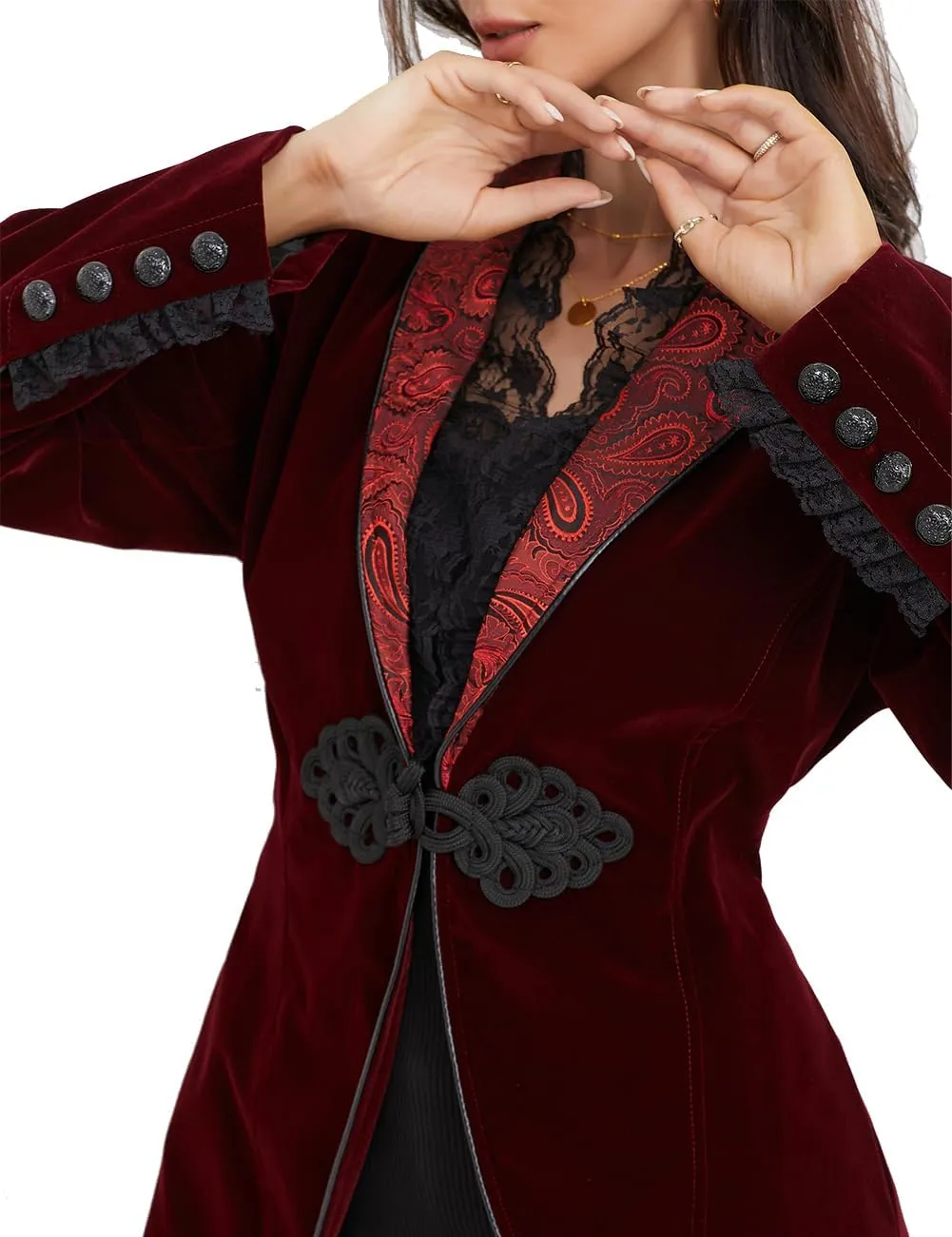 Women's Victorian Lace Tailcoat Pirate Gothic Steampunk Jackets Medieval Lapel Coat