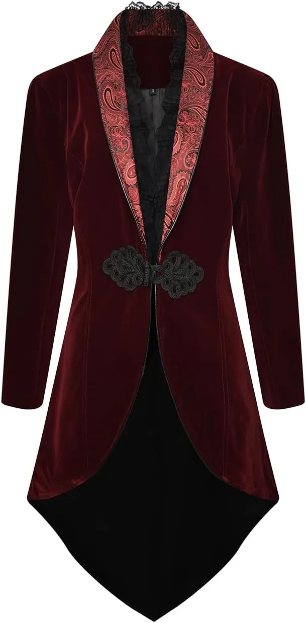 Women's Victorian Lace Tailcoat Pirate Gothic Steampunk Jackets Medieval Lapel Coat