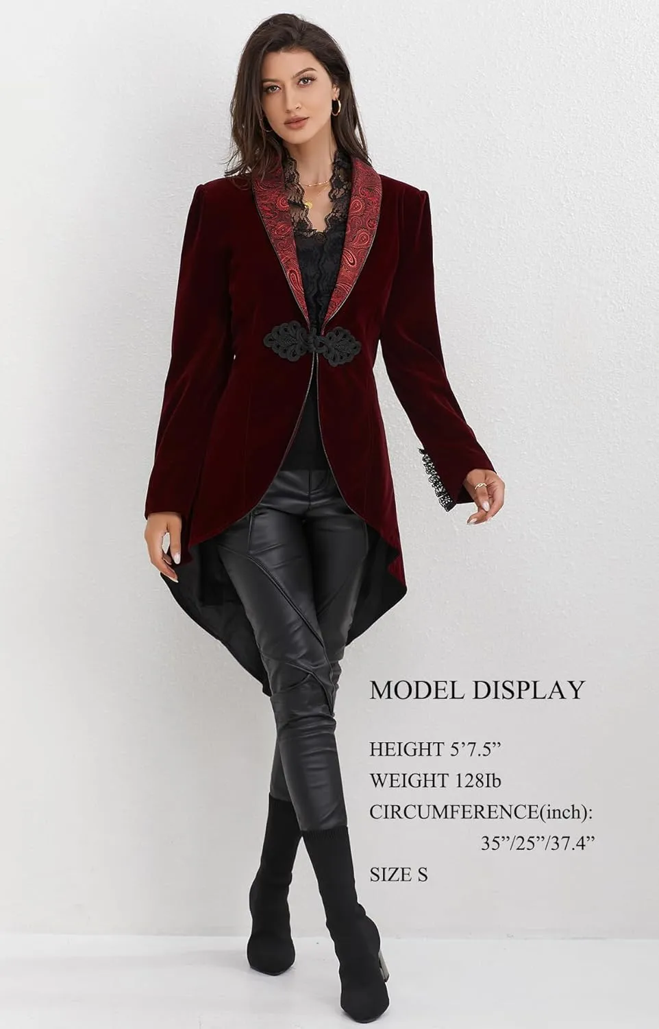 Women's Victorian Lace Tailcoat Pirate Gothic Steampunk Jackets Medieval Lapel Coat
