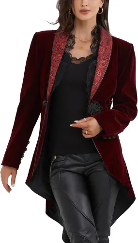 Women's Victorian Lace Tailcoat Pirate Gothic Steampunk Jackets Medieval Lapel Coat