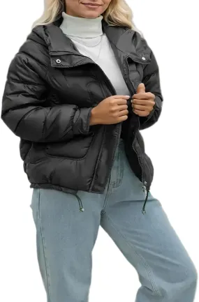 Women's Winter Cropped Puffer Jacket with Hood Jacket down jacket women