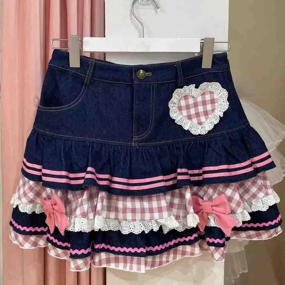 Y2K Mini Skirt, Women's Mini Slim fit Short Skirt, Women's Trumpet Pleated Mini Denim Skirt Cake Mini Skirts