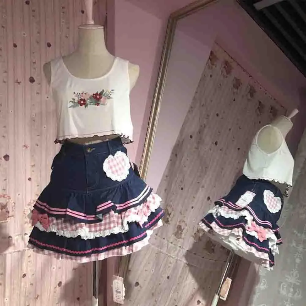 Y2K Mini Skirt, Women's Mini Slim fit Short Skirt, Women's Trumpet Pleated Mini Denim Skirt Cake Mini Skirts