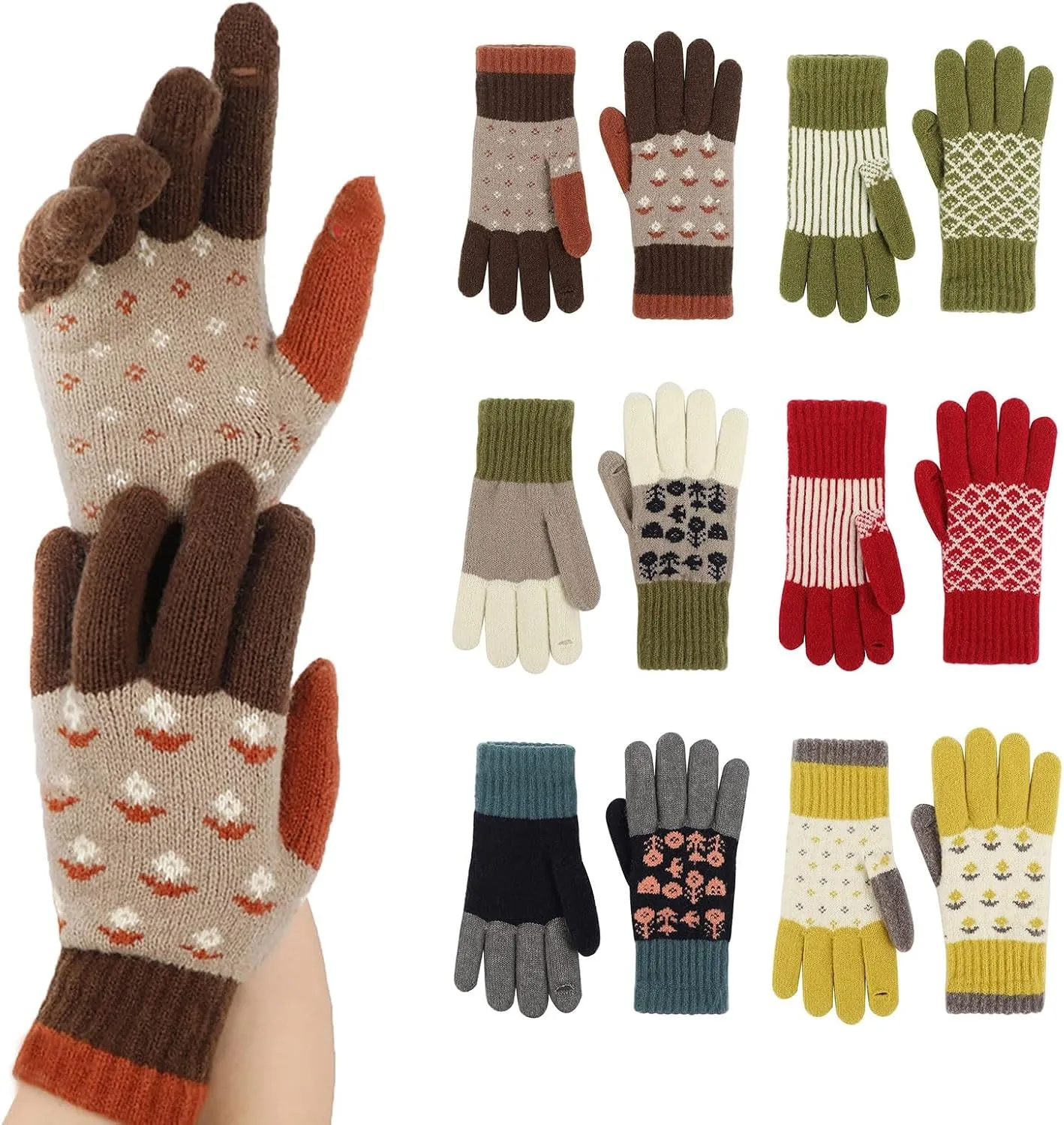 YOLAI Unisex Adult Winter Touchscreen Gloves Winter Knit Gloves Stretchy Warm Gloves for Women Men