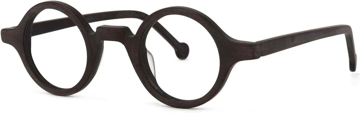 Zeelool Vintage Small Round Blue Light Blocking Glasses for Men Women Wood Grain Acetate Eyewear Arale FA0176