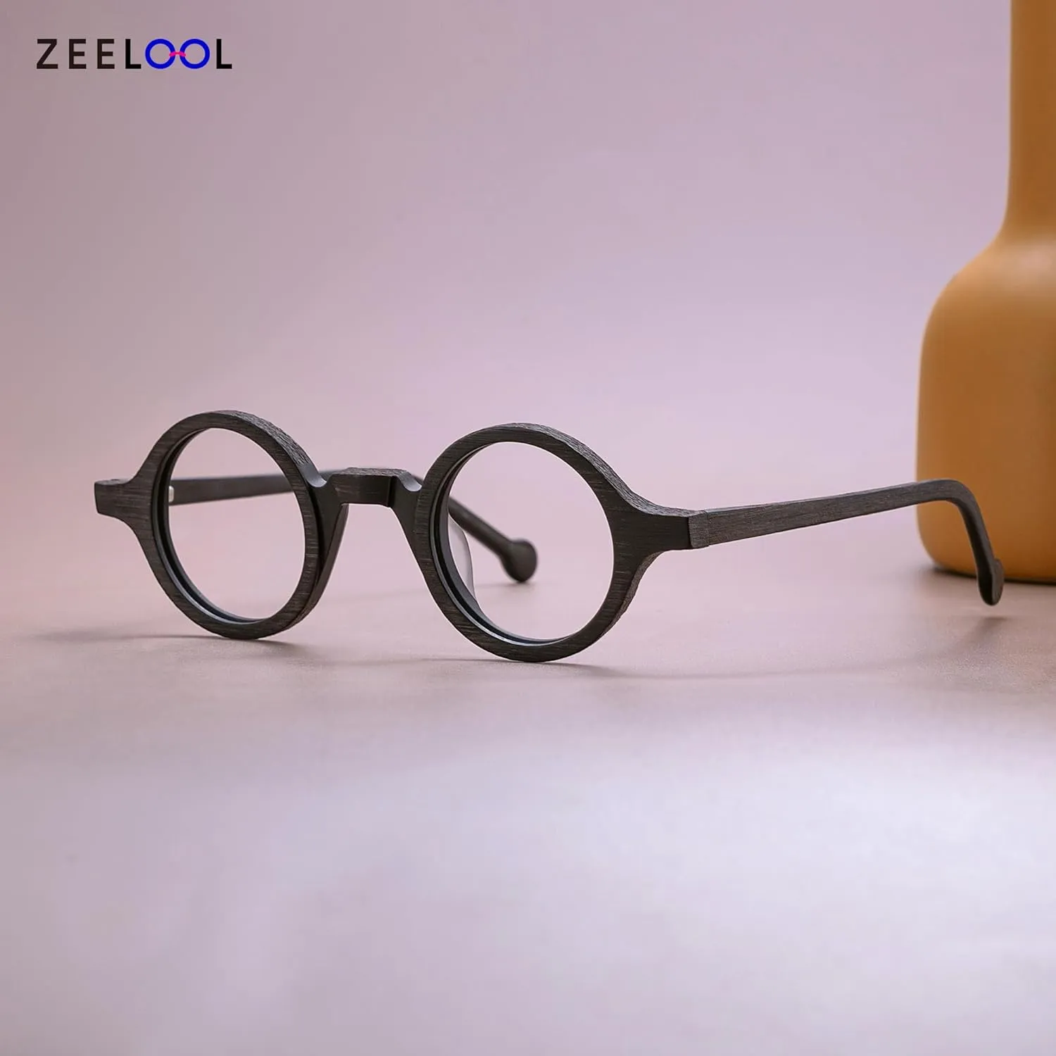 Zeelool Vintage Small Round Blue Light Blocking Glasses for Men Women Wood Grain Acetate Eyewear Arale FA0176