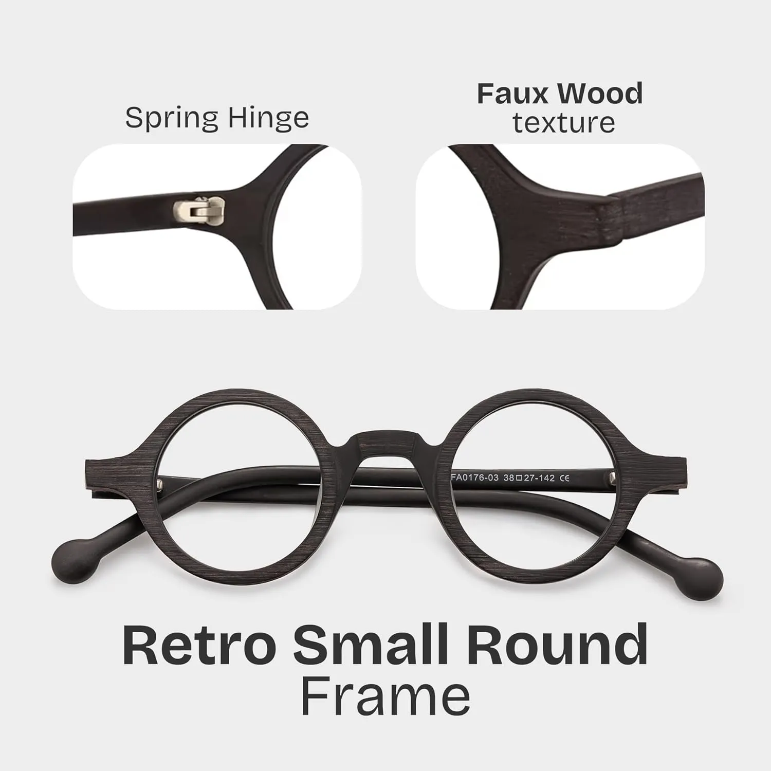 Zeelool Vintage Small Round Blue Light Blocking Glasses for Men Women Wood Grain Acetate Eyewear Arale FA0176