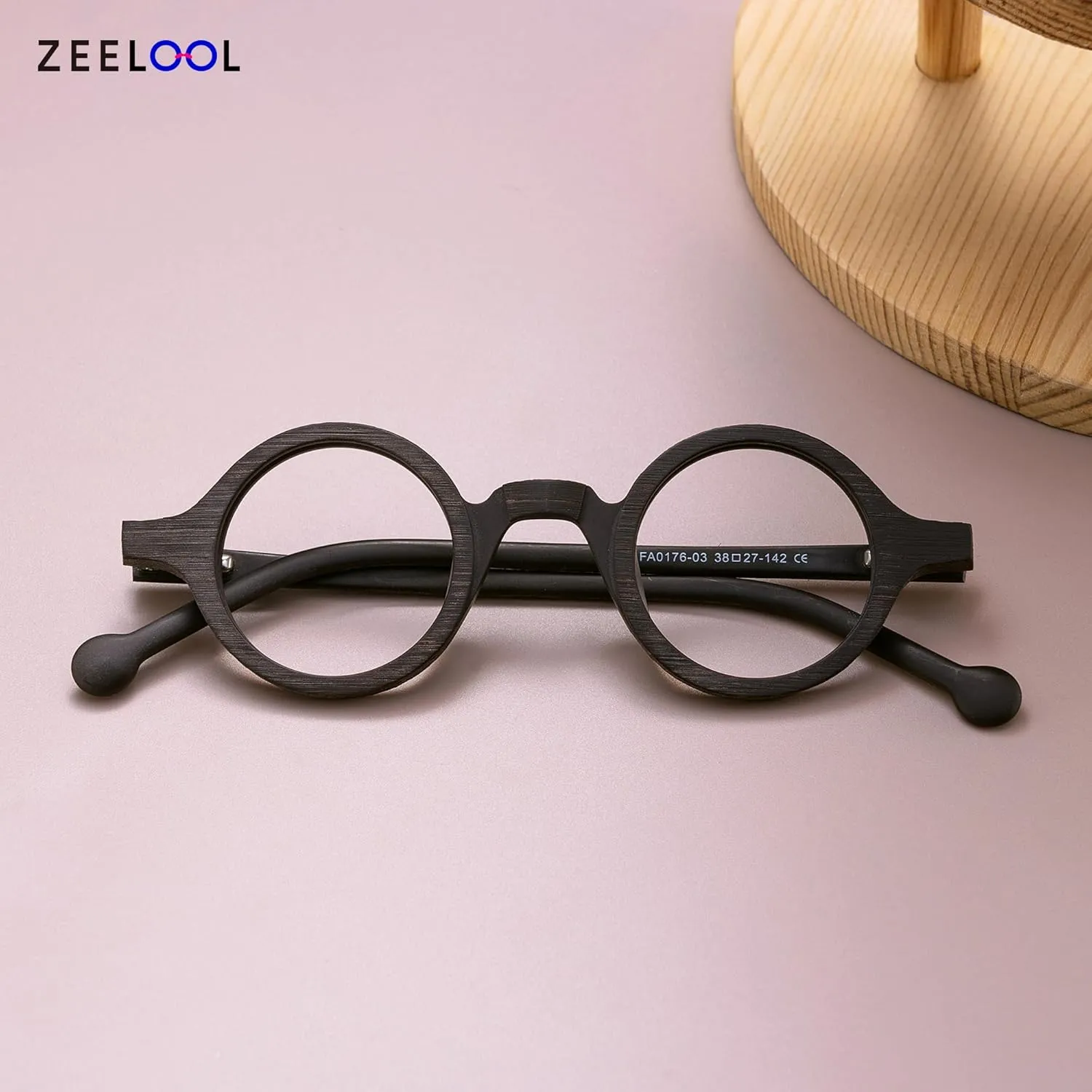 Zeelool Vintage Small Round Blue Light Blocking Glasses for Men Women Wood Grain Acetate Eyewear Arale FA0176